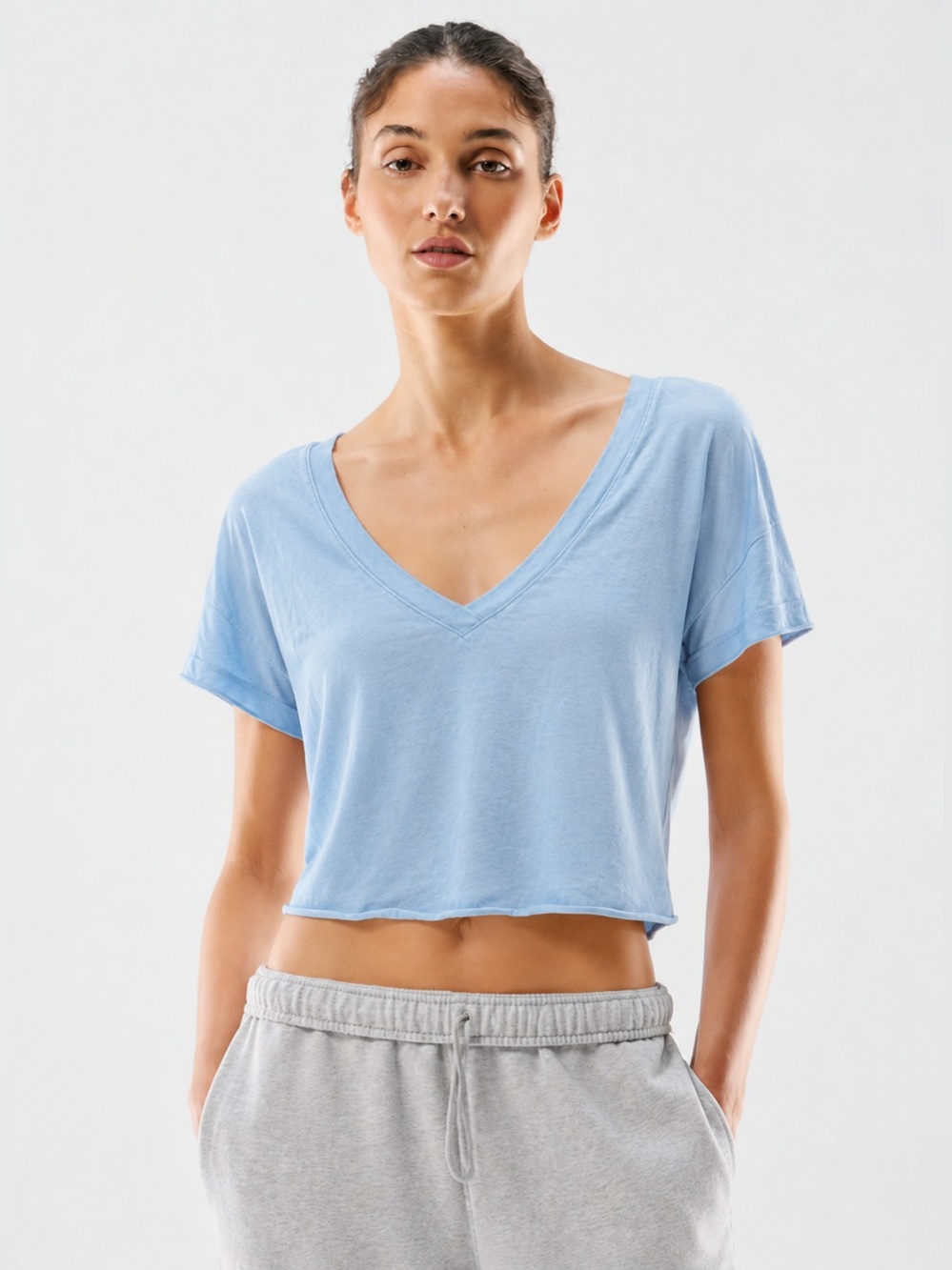 BP Nordstrom Cropped Tee Baby Blue NWT | Size Small | Soft V-Neck Basic